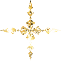 Snowflake shiny gold glitter shape design element. Golden color dust texture form for holiday decoration, flyer, poster, greeting card, background, wallpaper. Shiny paint form Birthday illustration. png