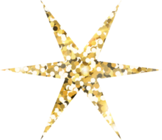 Star sparkle shiny gold glitter shape design element. Golden color dust texture form for holiday decoration, flyer, poster, greeting card, background, wallpaper. Shiny paint Birthday illustration. png