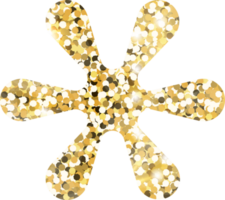 Flower shiny gold glitter shape design element. Golden color dust texture daisy for holiday decoration, flyer, poster, greeting card, background, wallpaper. Shiny paint form Birthday illustration. png