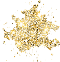 Abstract shiny gold glitter splash design element. Golden color dust texture stain for holiday decoration, flyer, poster, greeting card, background, wallpaper. Shiny paint stroke fashion illustration. png