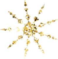 Snowflake shiny gold glitter shape design element. Golden color dust texture form for holiday decoration, flyer, poster, greeting card, background, wallpaper. Shiny paint form Birthday illustration. png