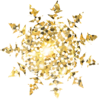 Snowflake shiny gold glitter shape design element. Golden color dust texture form for holiday decoration, flyer, poster, greeting card, background, wallpaper. Shiny paint form Birthday illustration. png