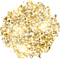 Abstract shiny gold glitter stain design element. Golden color dust texture spot for holiday decoration, flyer, poster, greeting card, background, wallpaper. Shiny paint stroke fashion illustration. png