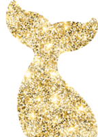 Mermaid shiny gold glitter shape design element. Golden color dust texture form for holiday decoration, flyer, poster, greeting card, background, wallpaper. Shiny paint form Birthday illustration. png