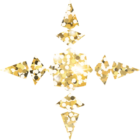 Snowflake shiny gold glitter shape design element. Golden color dust texture form for holiday decoration, flyer, poster, greeting card, background, wallpaper. Shiny paint form Birthday illustration. png