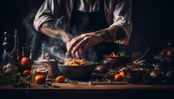 A rustic autumn snack homemade pumpkin dessert with fresh fruit generated by AI photo