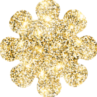 Flower shiny gold glitter shape design element. Golden color dust texture daisy for holiday decoration, flyer, poster, greeting card, background, wallpaper. Shiny paint form Birthday illustration. png