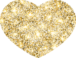 Heart shiny gold glitter shape design element. Golden color dust texture form for holiday decoration, flyer, poster, greeting card, background, wallpaper. Shiny paint form Birthday illustration. png