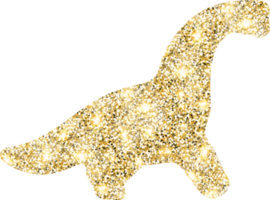 dinosaurio brillante oro Brillantina forma diseño elemento. dorado color polvo textura dino para fiesta decoración, volantes, póster, saludo tarjeta, fondo, fondo de pantalla. brillante pintar formar cumpleaños ilustración. png