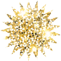 Star sparkle shiny gold glitter shape design element. Golden color dust texture form for holiday decoration, flyer, poster, greeting card, background, wallpaper. Shiny paint Birthday illustration. png