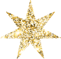 Star sparkle shiny gold glitter shape design element. Golden color dust texture form for holiday decoration, flyer, poster, greeting card, background, wallpaper. Shiny paint Birthday illustration. png