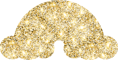 regnbåge skinande guld glitter form design element. gyllene Färg damm textur form för Semester dekoration, flygblad, affisch, hälsning kort, bakgrund, tapet. skinande måla form födelsedag illustration. png