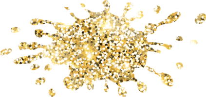 Abstract shiny gold glitter splash design element. Golden color dust texture stain for holiday decoration, flyer, poster, greeting card, background, wallpaper. Shiny paint stroke fashion illustration. png