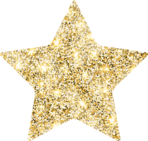 Star sparkle shiny gold glitter shape design element. Golden color dust texture form for holiday decoration, flyer, poster, greeting card, background, wallpaper. Shiny paint Birthday illustration. png