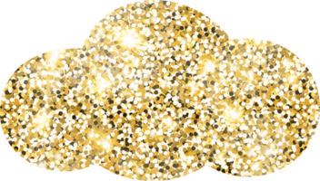 Cloud shiny gold glitter shape design element. Golden color dust texture form for holiday decoration, flyer, poster, greeting card, background, wallpaper. Shiny paint form Birthday illustration. png