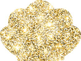 Seashell shiny gold glitter shape design element. Golden color dust texture form for holiday decoration, flyer, poster, greeting card, background, wallpaper. Shiny paint form Birthday illustration. png