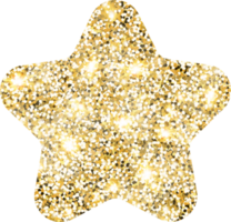 Star sparkle shiny gold glitter shape design element. Golden color dust texture form for holiday decoration, flyer, poster, greeting card, background, wallpaper. Shiny paint Birthday illustration. png