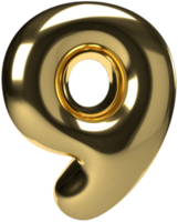 goud volume ballon aantal 9. echt gouden geel metaal ronde lettertype. realistisch ontwerp element voor banier, uitverkoop, partij, verjaardag, verjaardag, bruiloft. helder folie metalen 3d geven illustratie png