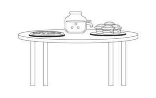 fiesta comida rápida y puñetazo tarro con grifo en mesa monocromo plano vector objeto. comiendo rápido alimento. editable negro blanco Delgado línea icono. sencillo dibujos animados acortar Arte Mancha ilustración para web gráfico diseño