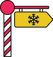 Snowflake Arrow Sign Board Icon In Yellow And Pink Color. vector