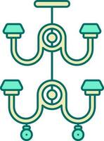 Flat Style Chandelier Icon In Turquoise And Yellow Color. vector