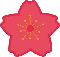 Red Sakura Flower Icon In Flat Style. vector