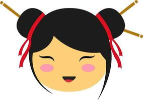 Isolated Chinese Girl Face Icon In Flat Style. vector