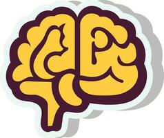 Yellow Human Brain Element In Sticker Style. vector