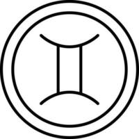 Linear Style Gemini Zodiac Symbol On Round Icon. vector