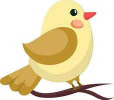 Cute Bird Sitting On Branch Icon In Pastel Yellow Color. vector