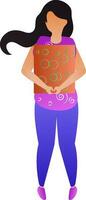 Faceless girl character holding shopping bag in standing pose. vector