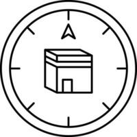 Black Linear Style Kaaba Direction Finder Compass Icon. vector