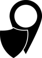 Shield with map pin sign or symbol. vector