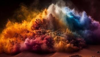 Explosive nebula paints vibrant sky with multi colored abstract patterns generated by AI photo