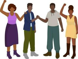 Black Community, African People Gathered Together On White Background. vector