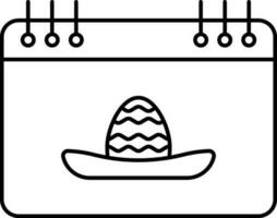 Mexican Hat Sign On Calendar Icon In Linear Art. vector