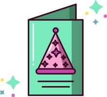 Invitation Card With Party Hat And Stars Icon Or Sticker. vector