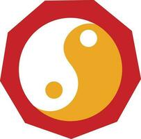 Yin Yang Bagua Mirror Flat Icon In Red And Yellow Color. vector