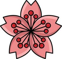 aislado rosado y rojo sakura flor icono en plano estilo. vector