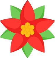 Poinsettia Flower With Leaves Icon In Red And Green Color. vector