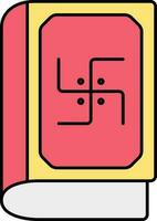 Swastika Symbol Book Icon In Yellow And Red Color. vector