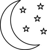 Half Moon With Stars Icon In Linear Style. vector