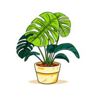 ai generado monstera planta en maceta dibujos animados estilo png