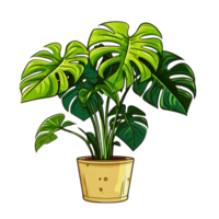 ai generado monstera planta en maceta dibujos animados estilo png