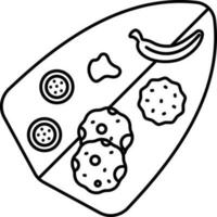 Sadhya Dish Banana Leaf Plate Icon In Black Stroke. vector