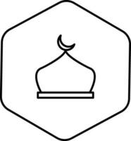 Black Linear Style Muslim Dome On Hexagon Icon. vector