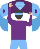 Back View Of Young Man Checking Diamond From Vr Headset Icon In Blue And Purple Color. vector