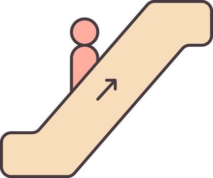 Man Standing On Escalator Peach Yellow And Red Icon. vector