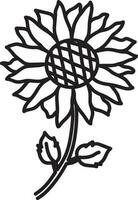 Isolated Sun Flower Icon In Black Thin Line Art. vector