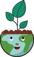Cute Character of Earth Plant Icon. vector